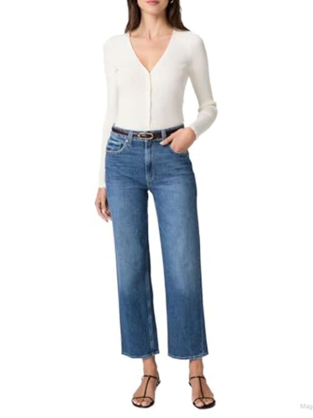 High Rise Straight Leg Ankle Jeans Low Stretch Denim